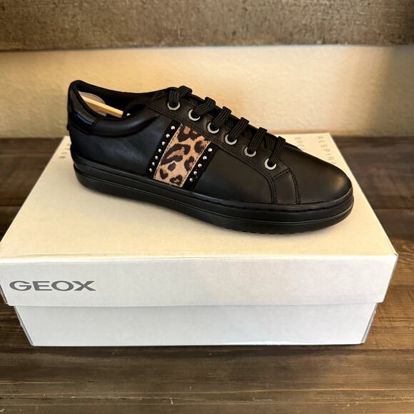 NEW GEOX Pontoise Lace Up Sneakers in Black Italian Leather Womens Size 37/7 - Picture 6 of 7